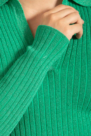 Alessandra Cashmere Shirts Luna Knit Top in Emerald Lurex