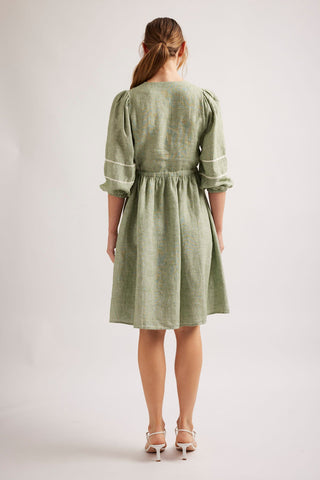 Alessandra Dresses Ada Linen Dress in Olive Houndstooth