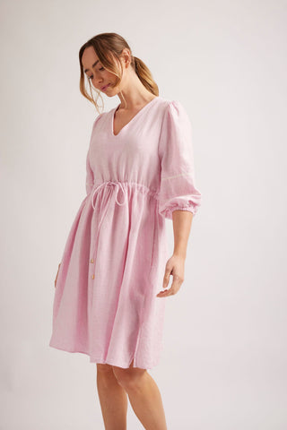 Alessandra Dresses Ada Linen Dress in Pale Pink Houndstooth