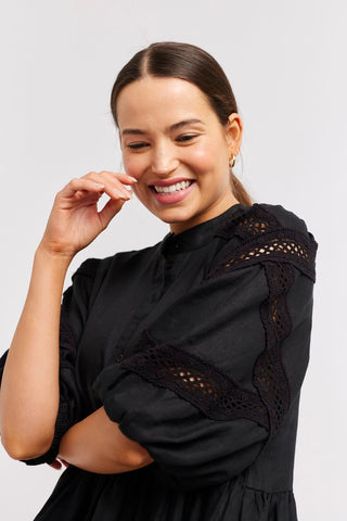 Alessandra Dresses Baci Linen Dress in Black