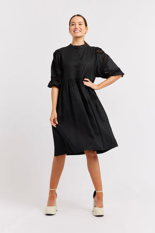 Alessandra Dresses Baci Linen Dress in Black