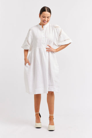 Alessandra Dresses Baci Linen Dress in White