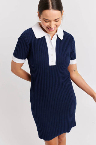 Alessandra Dresses Camila Cotton Knit Dress in Navy