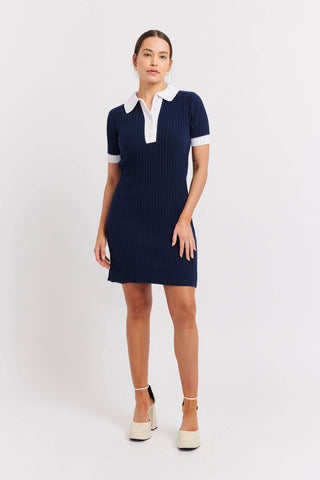 Alessandra Dresses Camila Cotton Knit Dress in Navy