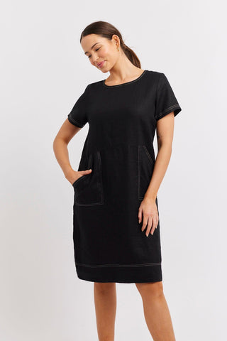 Alessandra Dresses Chiara Linen Dress in Black