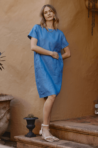 Alessandra Dresses Chiara Linen Dress in Bluebell