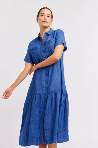 Alessandra Dresses Dora Linen Dress in Denim Blue
