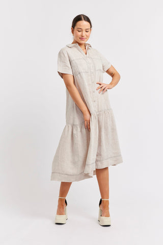 Alessandra Dresses Dora Linen Dress in String/Navy