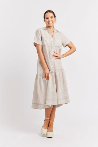 Alessandra Dresses Dora Linen Dress in String/Navy