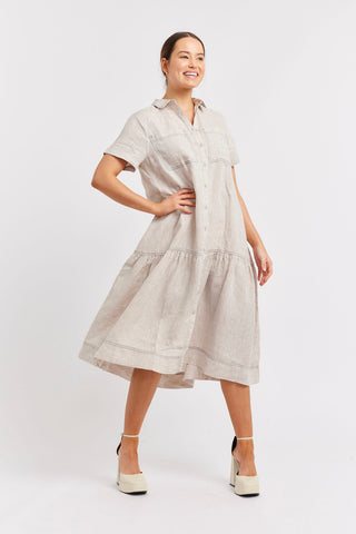 Alessandra Dresses Dora Linen Dress in String/Navy