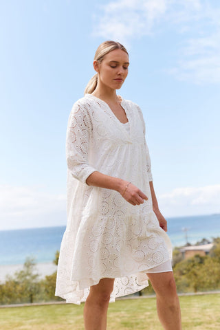 Alessandra Dresses Elanora Broderie Dress in White