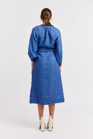 Alessandra Dresses Elsa Linen Dress in Denim Blue