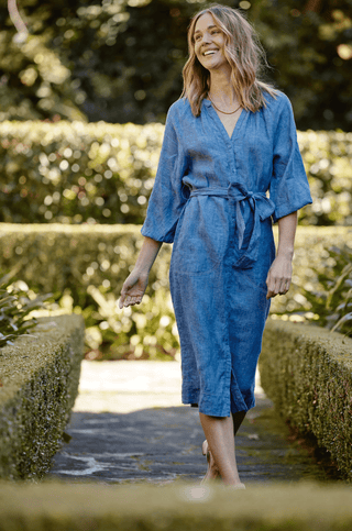 Alessandra Dresses Elsa Linen Dress in Denim Blue