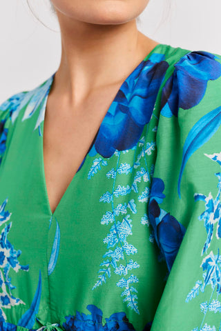 Alessandra Dresses Lambada Cotton Silk Dress in Emerald Night Garden