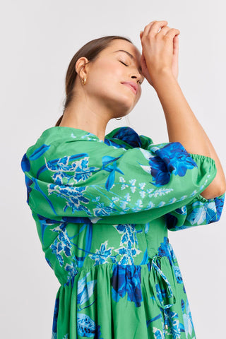 Alessandra Dresses Lambada Cotton Silk Dress in Emerald Night Garden