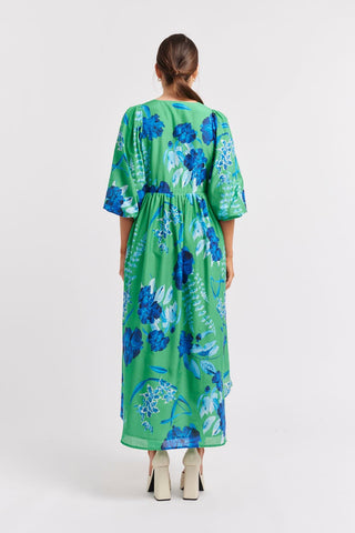 Alessandra Dresses Lambada Cotton Silk Dress in Emerald Night Garden