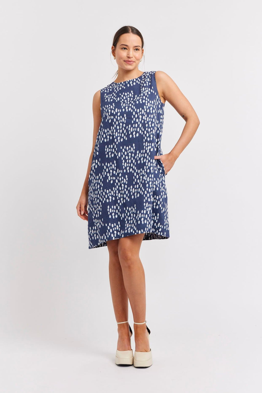 Alessandra Lenna Linen Dress in Navy Blue