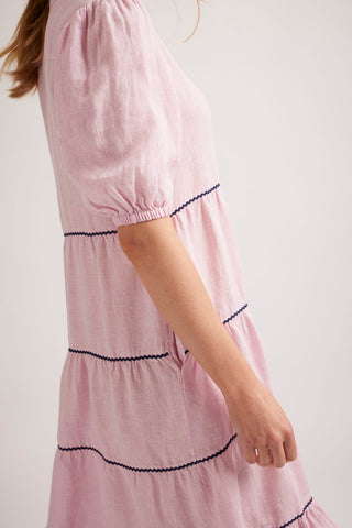 Alessandra Dresses Marcella Linen Dress in Pale Pink Houndstooth