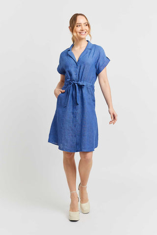 Alessandra Dresses Mila Linen Dress in Denim Blue