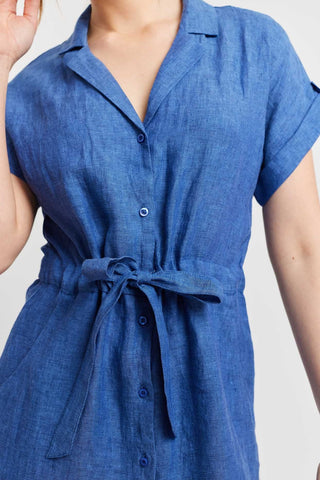 Alessandra Dresses Mila Linen Dress in Denim Blue