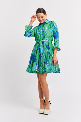 Alessandra Dresses Ravine Cotton Silk Dress in Emerald Night Garden