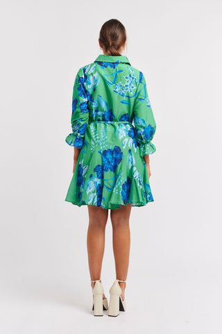 Alessandra Dresses Ravine Cotton Silk Dress in Emerald Night Garden