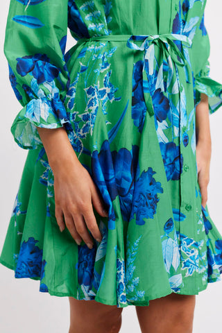 Alessandra Dresses Ravine Cotton Silk Dress in Emerald Night Garden