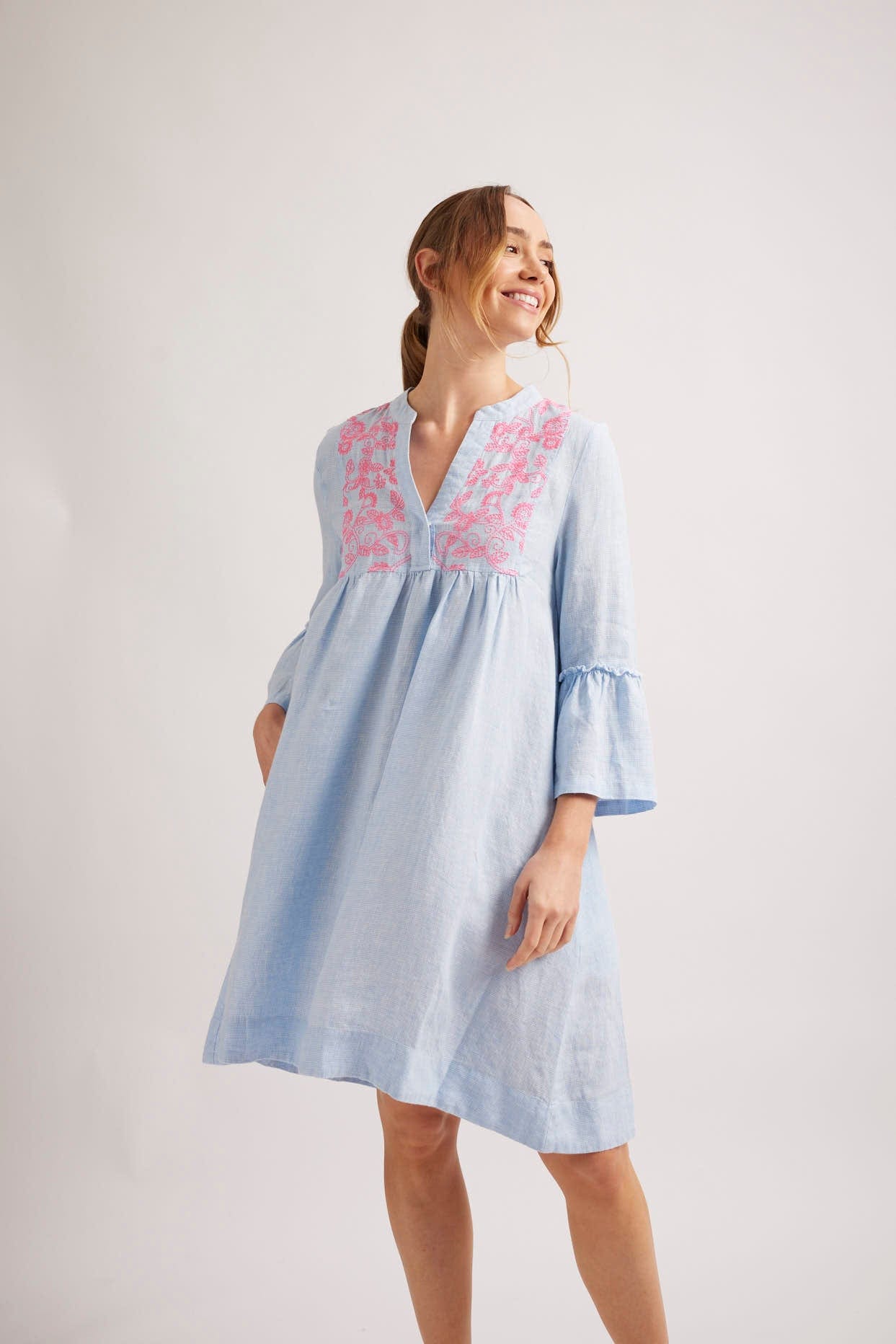 Pale blue hotsell linen dress