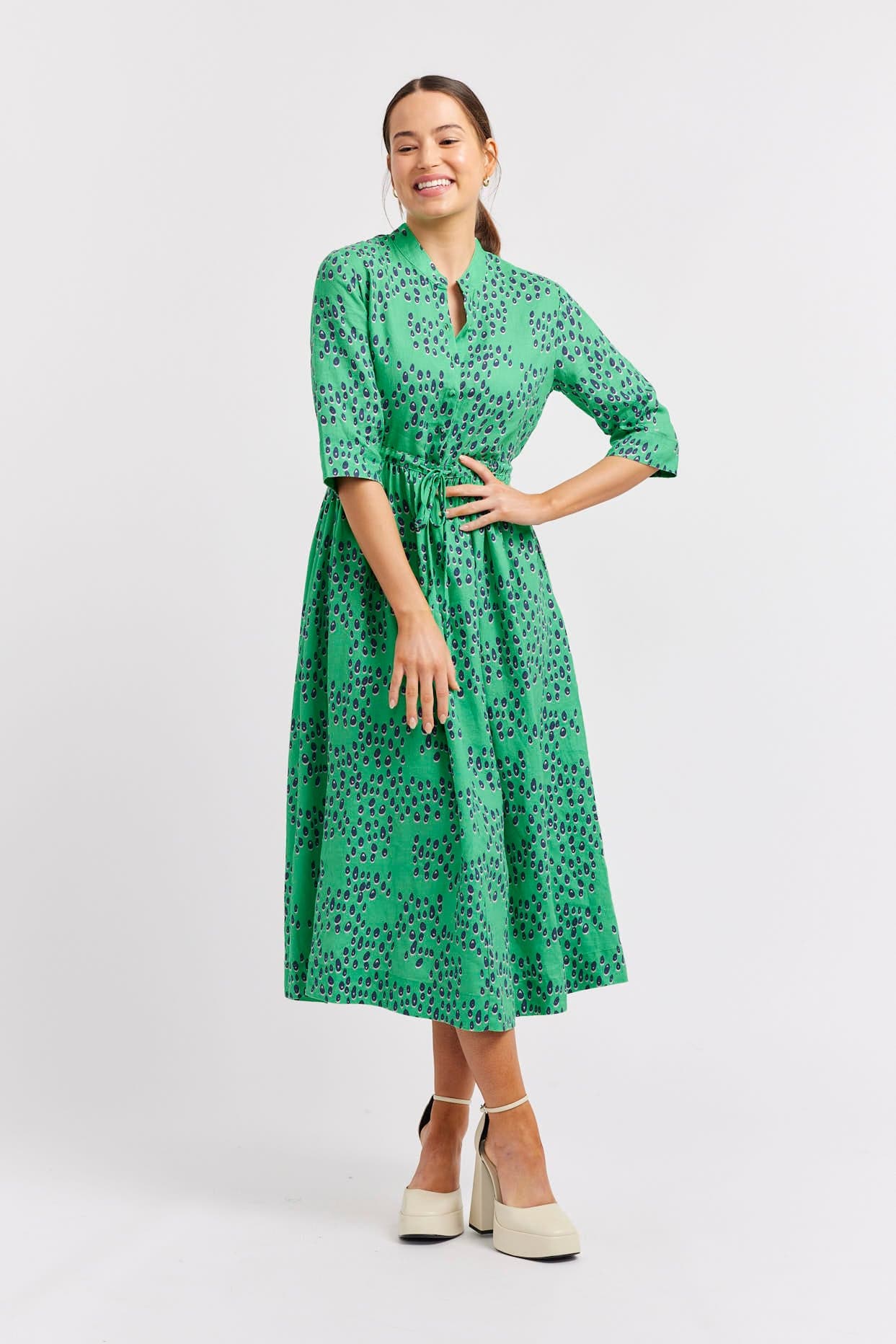 Linen Dress Long, Linen Dresses for Women With Collar, Green