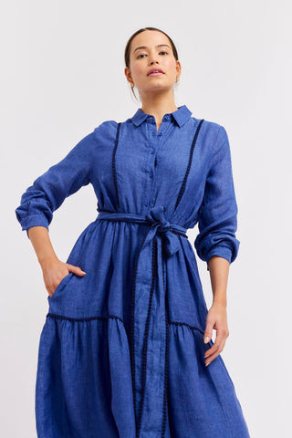 Alessandra Dresses Silvana Linen Dress in Denim/Navy