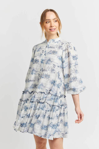 Alessandra Dresses Stevie Cotton Silk Dress in Navy French Toile