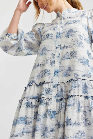 Alessandra Dresses Stevie Cotton Silk Dress in Navy French Toile