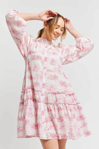 Alessandra Dresses Stevie Cotton Silk Dress in Scarlet French Toile