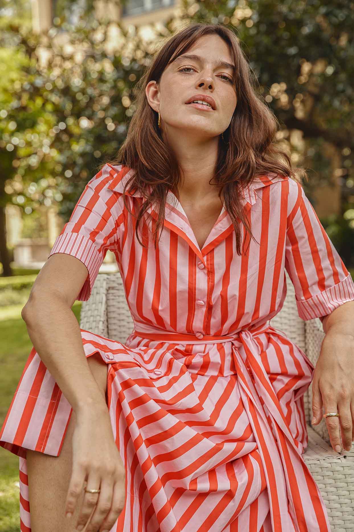 Pink and white striped shirt outlet dress