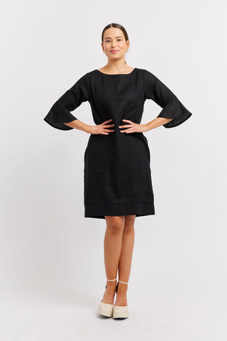 Alessandra Dresses Veneto Linen Dress in Black