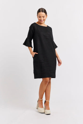 Alessandra Dresses Veneto Linen Dress in Black