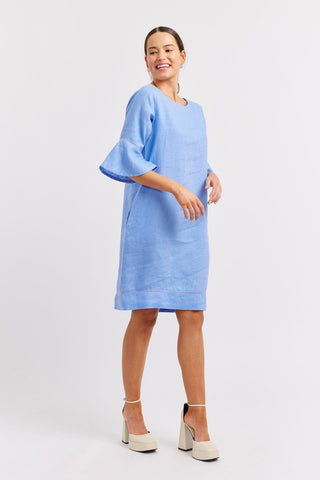 Alessandra Dresses Veneto Linen Dress in Bluebell