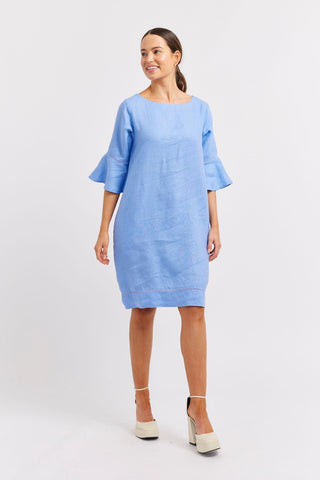 Alessandra Dresses Veneto Linen Dress in Bluebell