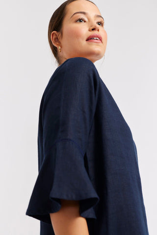 Alessandra Dresses Veneto Linen Dress in Navy