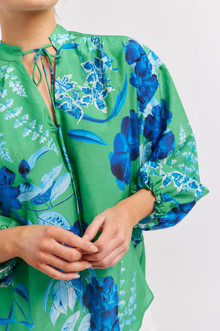 Alessandra Shirts Edie Cotton Silk Top in Emerald Night Garden