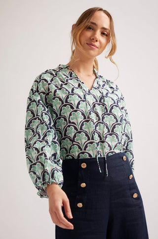 Alessandra Shirts Edie Cotton Silk Top in Navy Oasis Print