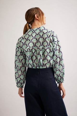 Alessandra Shirts Edie Cotton Silk Top in Navy Oasis Print