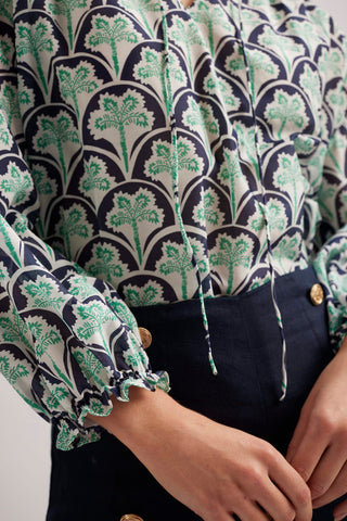 Alessandra Shirts Edie Cotton Silk Top in Navy Oasis Print