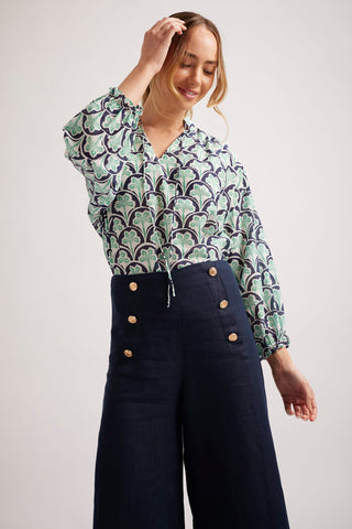 Alessandra Shirts Edie Cotton Silk Top in Navy Oasis Print