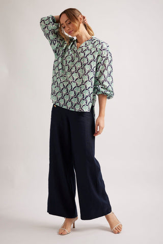 Alessandra Shirts Edie Cotton Silk Top in Navy Oasis Print
