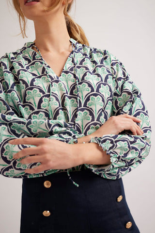 Alessandra Shirts Edie Cotton Silk Top in Navy Oasis Print