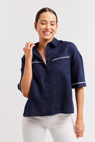 Alessandra Shirts Pippa Linen Shirt in Navy
