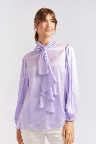 Alessandra Shirts Pussy Bow Silk Shirt in Lilac