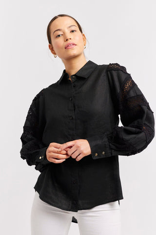 Alessandra Shirts Sara Linen Shirt in Black