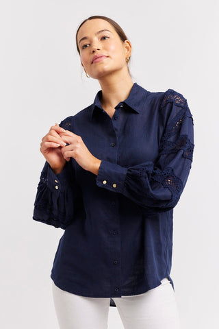 Alessandra Shirts Sara Linen Shirt in Navy